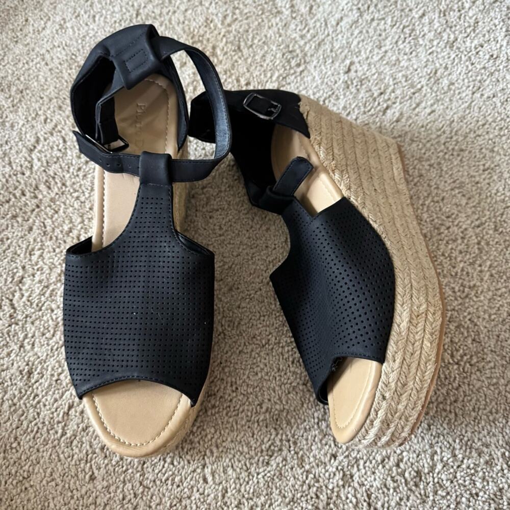 Pierre Dumas Black Espadrille Wedge Sandals Women’s Size 10 Open Toe Ankle Strap